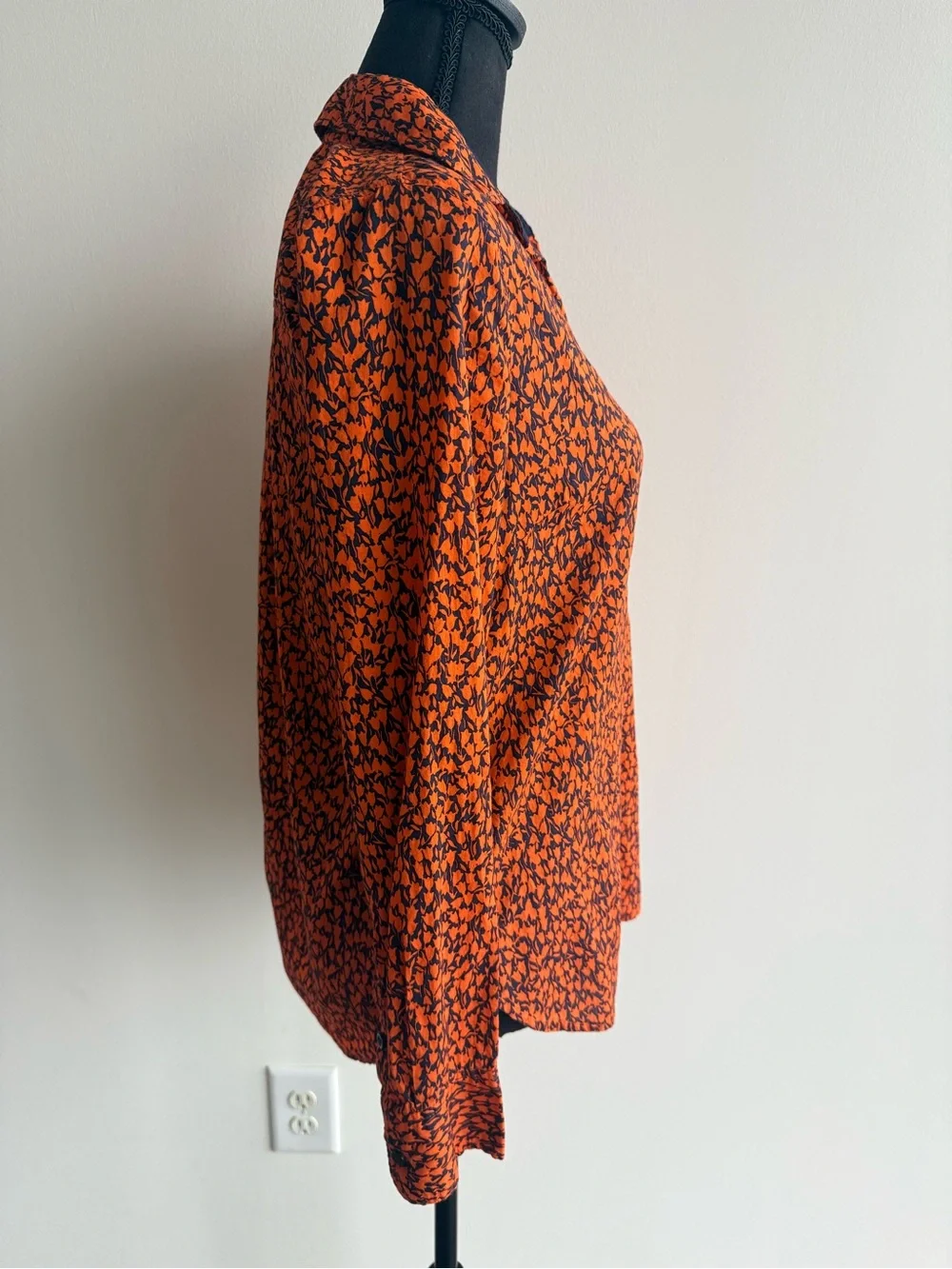 J. Crew Orange & Navy Floral Half Button-Down Shirt
